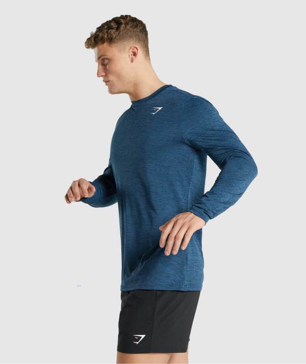 Panske Mikiny Gymshark Arrival Marl Long Sleeve Námornícka Modrá | ML7241683